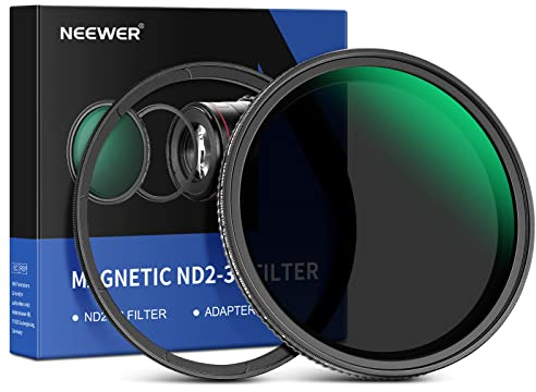 NEEWER 62mm Magnetischer variabler ND Filter ND2-ND32 (1-5 Stopps)mit magnetischem Adapterring,HD einstellbarer Neutraldichtefilter mit wasserdichter doppelseitiger 30 Lagen Beschichtung,kein X Kreuz