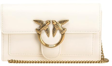 Pinko Love One Wallet C Vitello Seta, Accessori da Viaggio-Portafogli Donna, I30Q_Grigio Pinguino-Antique Gold, U