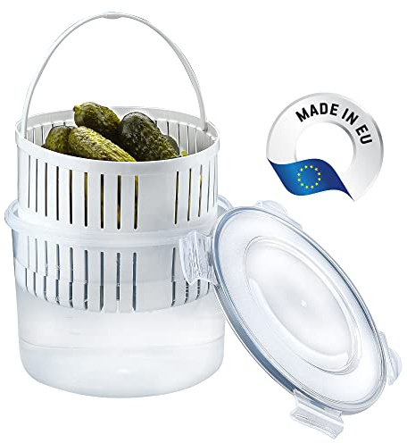 Crystalia 2500 ml Gurkenglas mit Sieb Pickle Jar With Strainer 100% BPA FREI Gewürzgurken Aufbewahrung, Essiggurken Behälter, Gurken Aufbewahrung mit Auslaufsicherem, Verschließbarem Deckel