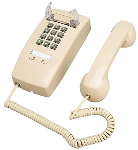 Telefono Da Parete Vintage Classico Beige Con Filo per Rete Fissa, Controllo Del Volume e Suoneria Meccanica in Metallo Doppio Gong