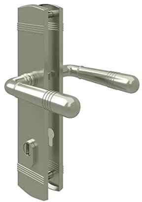 MS Beschläge Zylinderschutz Sicherheitsbeschlag Profilzylinder Langschildgarnitur matt vernickelt Schutzbeschlag Kernziehschutz Wechselgarnitur Türdrücker (Drücker/Drücker, DIN 10/92)