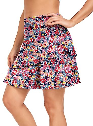 Soneven Hosenrock Damen Knielang Tennis Rock mit Hose Drunter Mädchen Pleated Wanderrock Sommer Sport mit Taschen und Kordelzug
