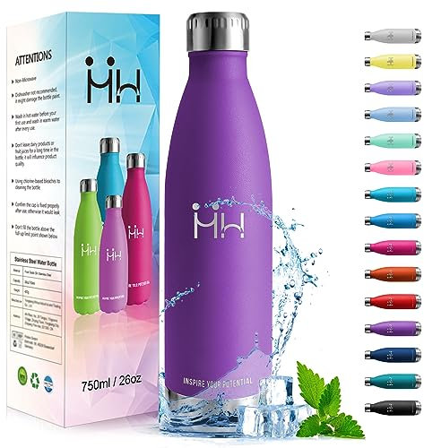 HoneyHolly Botella agua Acero Inoxidable, Botella Termica - 750ml sin BPA, Botella de Agua Deportiva, Doble Pared al Vacío a Prueba de Fugas, Cantimplora Termica para Gimnasio