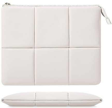Moko 12,9 Zoll Tablet-Hülle, Puffy Tablet-Tasche passend für iPad Pro 6. / 5. / 4. 12,9 Zoll, Surface Pro 9/8 13 Zoll, Galaxy Tab S9+/S8+ 12,4 Zoll, integriertes Gummiband, PU-Leder-Tragetasche, Weiß