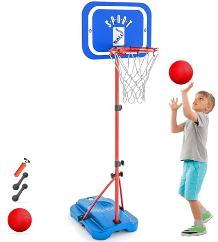 GILIKOKO Basketring för barn i åldern 3-8, bärbar justerbar 1,1-1,9 m utomhus inomhus basket mål nät födelsedag/påsk för små barn (röd)
