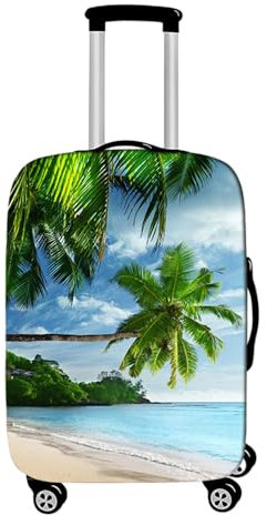 Morbuy Elastisch Reise Kofferhülle Kofferschutzhülle 3D Küstenlandschaft Drucken Koffer Schutzhülle mit Reißverschluss Luggage Cover Waschbar Gepäck Cover (Palme,XL (30-32 Zoll))
