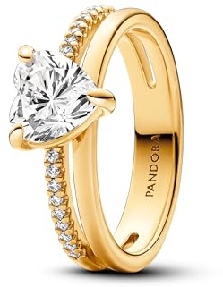 Pandora Timeless - Anello con cuore, placcato in oro 14k, con pietre di zirconia cubica incolori