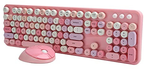 Ejoyous Wireless Keyboard and Mouse Green, 2.4Ghz Wireless Compact 104 Key Foam Keyboard and Mouse Set, Office Desktop Cute Keyboard for PC Computer Laptops (Pink Theme), (Ejoyousb749vfp8ru-13)