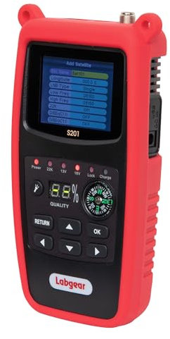Satellite Finder Signal Meter, Labgear S201 Hand Held Full HD 1080p DVB-S/S2 DISEqC 1.0/1 Rechargeable Li-Ion battery and Protective Sleeve