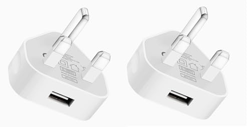 iPhones Charger (2 Pack) UK Plug USB Mains Adapter 1Amp 1000mAh Fast Speed Travel Charger Compatible with iPhone iPad iPod Samsung Galaxy Tab Huawei Tablet & USB Devices (WHITE)
