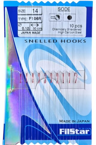 PRO FILSTAR Rotes Angelhaken Set mit Vorfach 10 STK, N14, Mono Angelschnur | 50cm,DIA 0,12mm - Schleien & Weißfische Gebundene Haken - Fishing Hook - Vorfachschnur - Monofiler Vorfächer - Sport Set