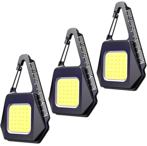 MODOAO Lot de 3 porte-clés COB super lumineux rechargeables avec échelle, 3 modes d'éclairage, lampe de poche portable multifonctionnelle, pour atelier, réparation, urgence extérieure