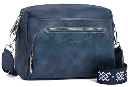 MUIIKOLA Cross Body väska kvinnor, axelremsväskor för kvinnor, PU-läder telefonväskor korthållare handväska och axelväska, med justerbar rem, A-mörkblått, 9.6 inches (L) x 3.3 inches (W) x 7.3 inches