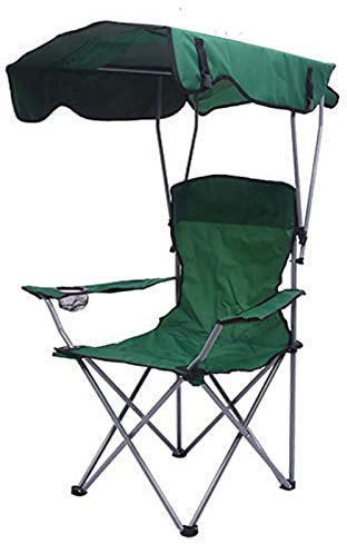 Faltbarer Campingstuhl mit Schattenüberdachung, tragbar, Strand, Outdoor, Angeln, Aluminium, mit Sonnenschutz und Tragetasche, Gartenstuhl für Strand, Schwimmbad, Garten, Grün