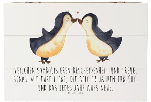 Mr. & Mrs. Panda 22 x 15 cm Holzkiste 13. Hochzeitstag Veilchenhochzeit - Geschenk, Aufbewahrungsbox, Geschenkdose, romantische Dekoration,