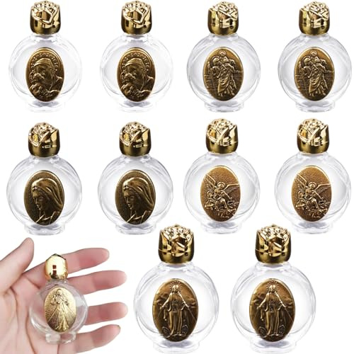 Botella de Agua Belleza 10 Piezas Recipiente de Agua bendita en Relieve Vistia vacío rociador de Agua bendita matraz de Agua bendita para obsequios religiosos, decoración de la Boda en el hogar, Deco