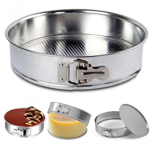 Vziokk Molde para tartas de acero inoxidable 304 de 9 pulgadas, molde para tartas de queso antiadherente y a prueba de fugas con parte inferior extraíble, molde redondo para hornear