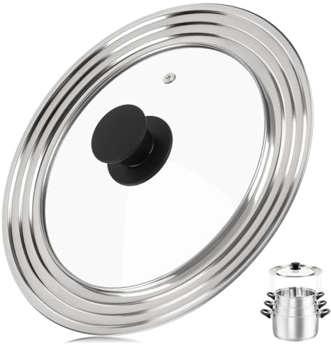 Pesutei Pfannendeckel Universal, Topfdeckel 22/24/26 cm, Edelstahlrand Lid