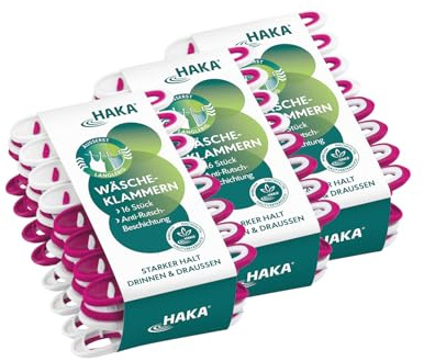 HAKA Wäscheklammern, 48 Stück, stabil, ohne Abdruck, für drinnen & draußen