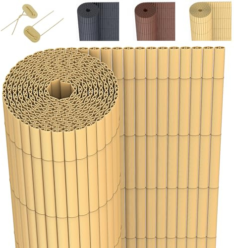 DVAURLIAN PVC Sichtschutzmatte, Balkon Sichtschutz mit Kabelbindern, Sichtschutzzaun Wasserdicht Windschutz für Garten, Balkon und Terrasse (Bambusgelb, 120x400cm)