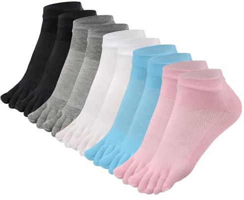 Soleeya 5 Pares Calcetines 5 Dedos Deportes Algodón Mujer Talla 35-39, Transpirable Calcetines Cortos de Cinco Dedos Mujer Verano Tobilleros Separadores de Dedos (A)