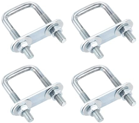 DTGN M6x25x50mm U Bolts Square Kit - 4Set - Carbon Steel U Clamp | U-Bolt Kit with Nuts, Washers, Frame Plate Good for Pipe, Trailer, Automotive, Leaf Spring Fastener