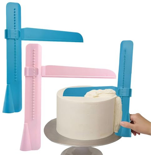AONAYO 2 unidades de alisador de fondant, accesorios para tartas, accesorios para tartas, alisador de tartas, raspador para aplicar glaseado en pasteles, herramienta de modelado ajustable para