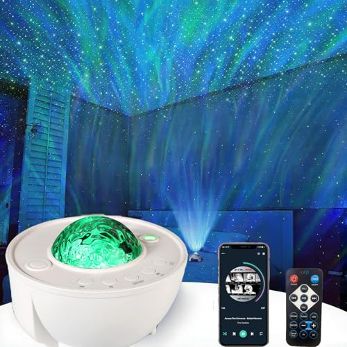 HEEYoo Galaxy Light Projector for Bedroom: 10 Lighting Effects, Bluetooth Speaker, Remote Control, 11 Modes & 3 Speeds, Stress Relief Sleep Aid Night Light