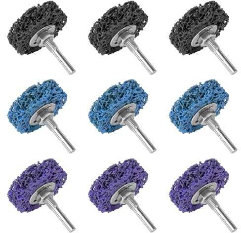 NUTKIT 9 PCS Disque de Nettoyage, Disque Abrasif 50mm, Disques de Nettoyage CSD, Dérouillant Disque Abrasif pour Meuleuse d'Angle, pour Enlèvement de Rouille, Peinture, l'oxydation(Violet/Bleu/Noir)