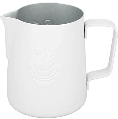 ANKROYU Professional Milk Frothing Pitcher 380ml Stainless Steel Barista Grade Frother Cup with Pointed Spout for Latte Art Coffee Tea Making Home Cafe Use Durable 304 Food Safe Ma (Blanc)