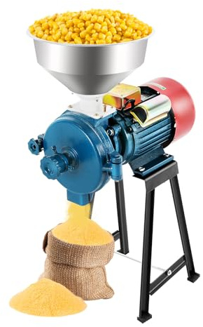 Mulino per cereali | Mulino elettrico 2200 W | Mulino di mais commerciale con imbuto | 60 maglie finezza | ghisa e acciaio inossidabile | Per riso mais cereali caffè grano mangimi mulino