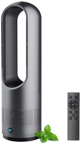 Hot and Cool Tower Fan with Remote,18 Inch Bladeless Oscillating 80°, LED Display, 8 Speeds, 8H Timer, Air Circulating Air Purifier Standing Fans for Indoor Home Bedroom Office Dark Gray