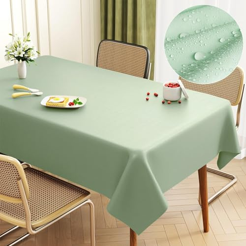 Uniclife grüne rechteckige Kunststoff-Tischdecke 140×240 cm wasserdicht | ölbeständig, fleckenresistent, knitterarm, für Picknick, Party & Hochzeit, leicht zu reinigen