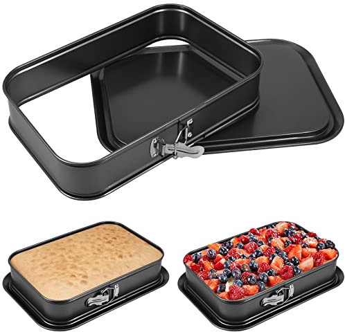 Ghshanog Springform Cake Tin,Carbon Steel Cake Tin with Removable Bottom,35.5×24×7.8cm Non-Stick Leak-Proof Bakeware Dishwasher Safe Baking Pan Tray for Cheesecake Tiramisu Mousse Pizza (Rectangle)