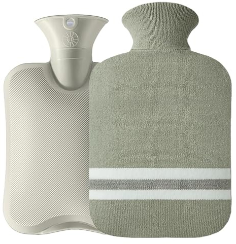 Hand-Fuß-Wärmer, Wärmflasche mit Strickbezug, Wärmbeutel for Heiß- und Kaltkompresse, 2l groß, zur Linderung von Menstruationsbeschwerden, Nacken- und Schulterschmerzen(Green,1000ML)