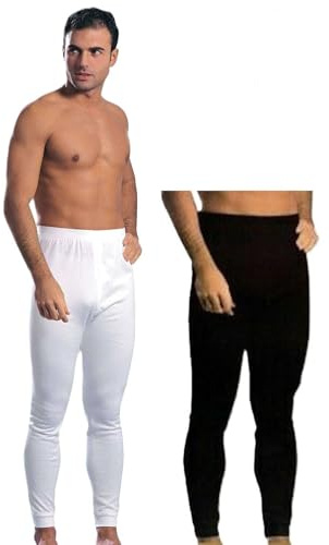 Set 2 MUTANDE LUNGHE UOMO IN CALDO COTONE FELPATO,MADE IN ITALY,CALZAMAGLIA SOTTOPANTALONI CON ELASTICO IN VITA E APERTURA FRONTALE,NERO E BIANCO. (IT, Testo, M, Regular, Regular, 1 NERO + 1 BIANCO)
