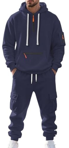 MSIYOW Tuta Uomo Completa Felpe con Cappuccio e Pantaloni Tute Sportive Invernale Jogging Tuta Casual(3XL, Z Blu Marino)