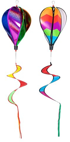 Mikikit Lot de 2 Girouettes de Montgolfière Décorations de Jardin Suspendues en Moulin à Vent Couleurs Lumineuses Aspect Réaliste Décoration Extérieure et Intérieure Ornements