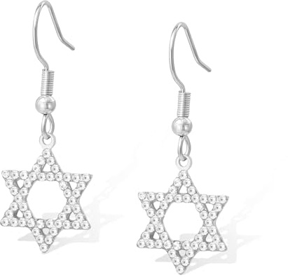 Orecchini con stella di David per donna Orecchini pendenti con stella di David in acciaio inossidabile Ciondolo esagonale Gioielli religiosi ebraici di protezione per Hanukkah (Argento)