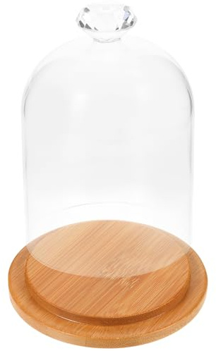 Mipcase Cloche en Verre Transparent 9X14 CM avec Socle en Bambou Vitrine de Rangement pour Figurines Support D’Exposition Anti-Poussière pour Objets de Collection et Maquettes
