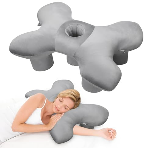 Ear Piercing and Arm Hole Pillow for Side Sleepers, Ergonomic Cotton Orthopedic Pillow for Neck Pain Relief, Pressure Release for Pierced Ears & Rotator Cuff, ldeal Side Sleepers Support (Gray)