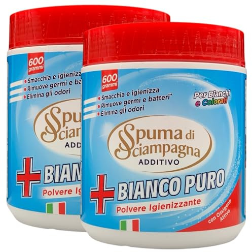 Detergente In Polvere Smacchiatore Additivo BIANCO PURO Igienizzante, Con Ossigeno Attivo. Per Bianchi e Colorati, Elimina Gli Odori 600g (2 Barattoli)