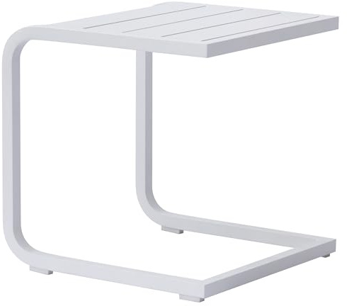 Gruppo Maruccia - Table d'appoint pour chaise longue - En aluminium avec plateau à lattes - 40 x 40 cm - Idéal pour jardin, piscine, hôtel, complexe (Blanc)