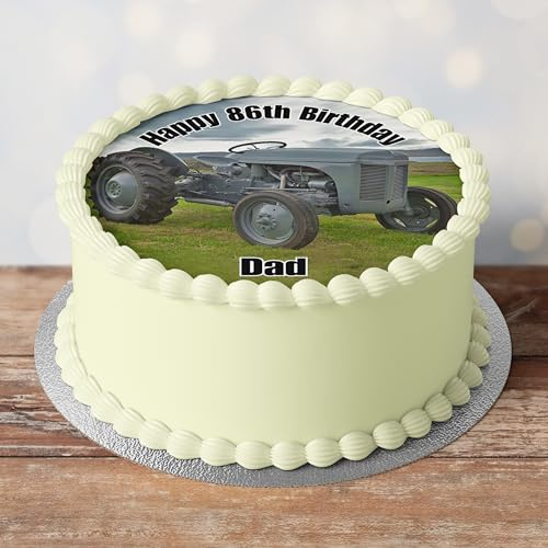 Grey Vintage Farm Tractor Children's 7.5 Round Edible Icing Cake Topper | Personalised