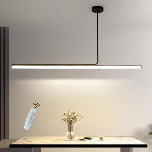 LED Pendelleuchte Esstisch 48W, Modern Hängelampe mit Fernbedienung Dimmbar, Linear Design Höhenverstellbar Esszimmerlampe Farbtemperaturwechsel 3000K-6500K für Küche Büro Wohnzimmer (Schwarz, L120CM)