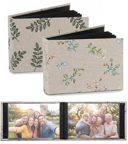 2 Stück Fotoalbum Einsteckalbum 10x15 Photo Album 100 Fotos, Mini Fotobuch zum Einstecken mit Leineneinband Fotoalbum zum Einstecken mit Bindeband für Hochzeit, Urlaub & Geburtstag
