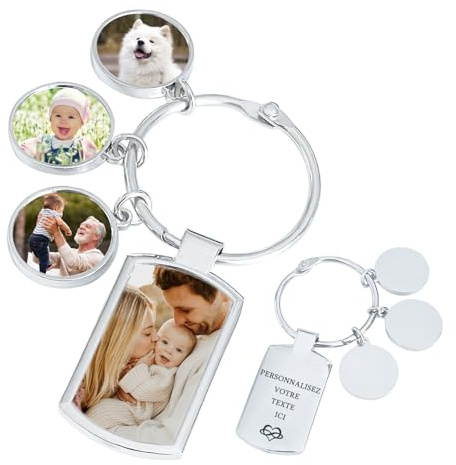 Porte-clés personnalisé avec photo - Porte-clés avec texte et photo gravés, cadeau personnalisé pour homme et petit ami