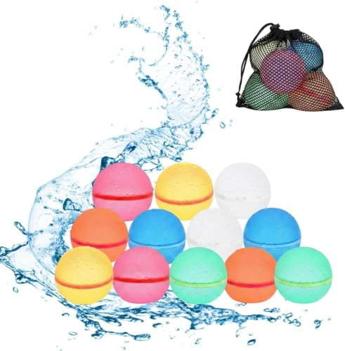 12 Stück Wasserbomben Wiederverwendbar, selbstschließende Silikon Wasserballons mit Netzbeutel, für Wasserschlachten im Garten, Pool und Strand, Sommer Spielzeug für Kinder, 6 cm Größe