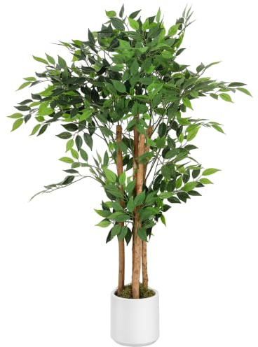 HOMCOM Künstlicher Banyanbaum 120 cm Kunstpflanze mit Massivholzstamm, Topf | Künstliche Pflanze, Plastik wie Echt, Deko für Wohnzimmer Schlafzimmer Büro Garten