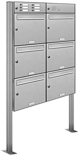 AL Briefkastensysteme 6er V2A Edelstahl Standbriefkasten mit Klingel rostfrei als 6 Fach Briefkastenanlage in Postkasten Briefkasten Design modern